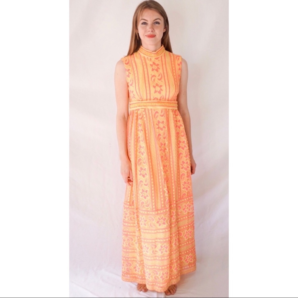 Vintage Neon Pink Yellow Maxi Dress